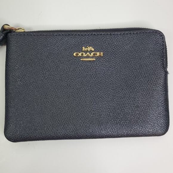 Coach Corner Zip Crossgrain Leather Wristlet Blue corner zip small wristlet - Picture 2 of 10